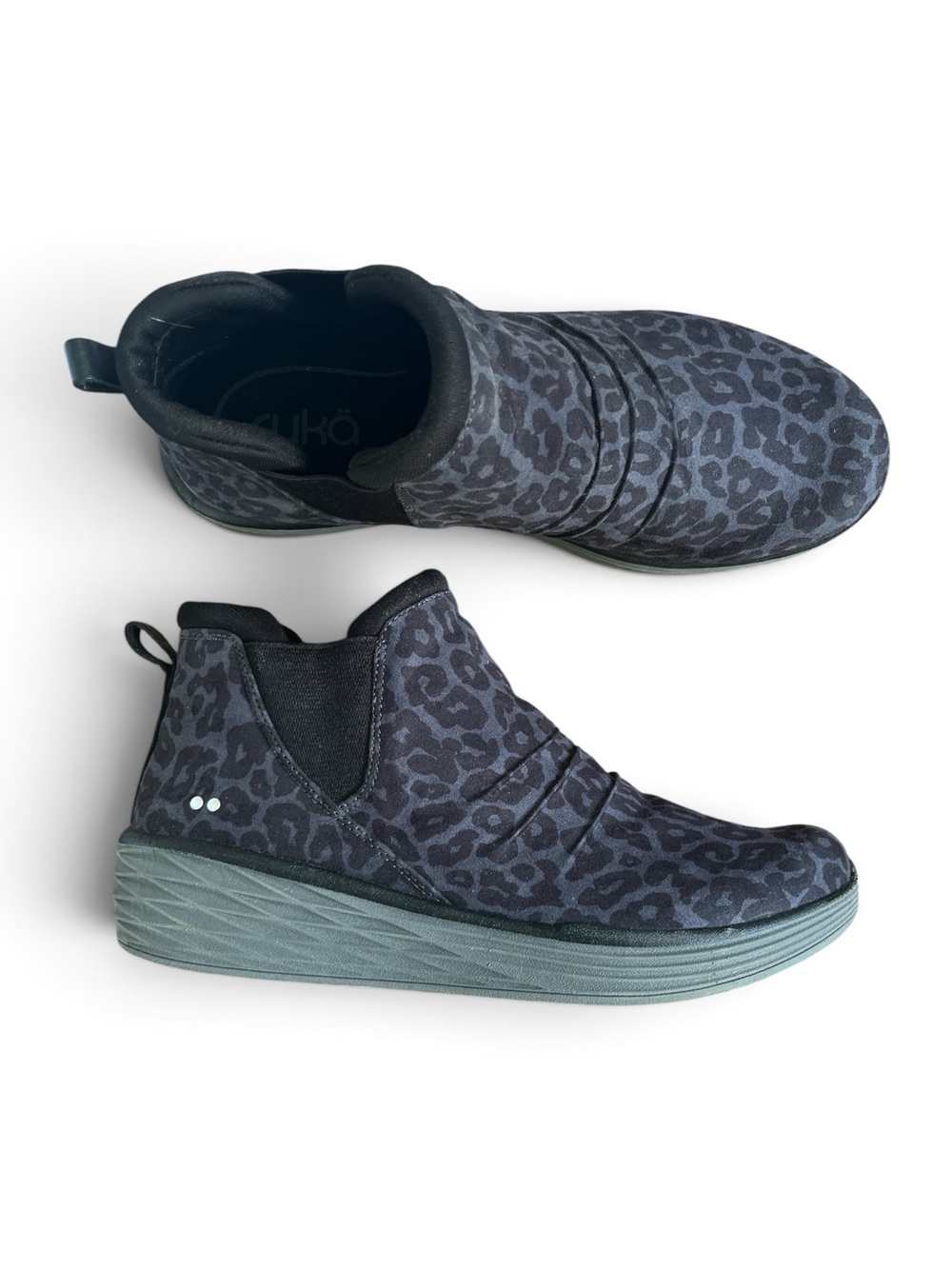 Ryka Leopard Slip-On Wedge Ankle Boots
